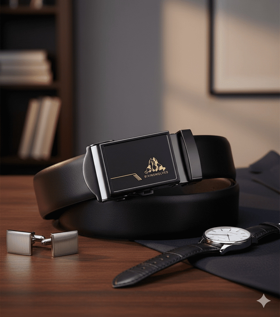 حزام جلد كلاسيكي بمشبك مربع للرجال من سوبك