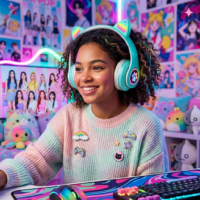 سماعات رأس لاسلكية STN-28 فوق الأذن بتصميم آذان قطة لطيفة مع إضاءة ليد