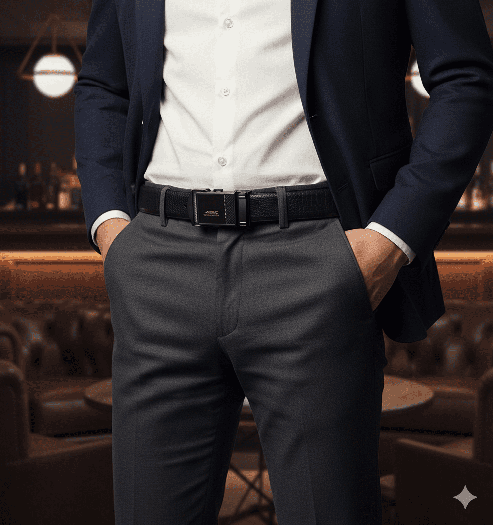 حزام جلد كلاسيكي بمشبك مربع للرجال من سوبك