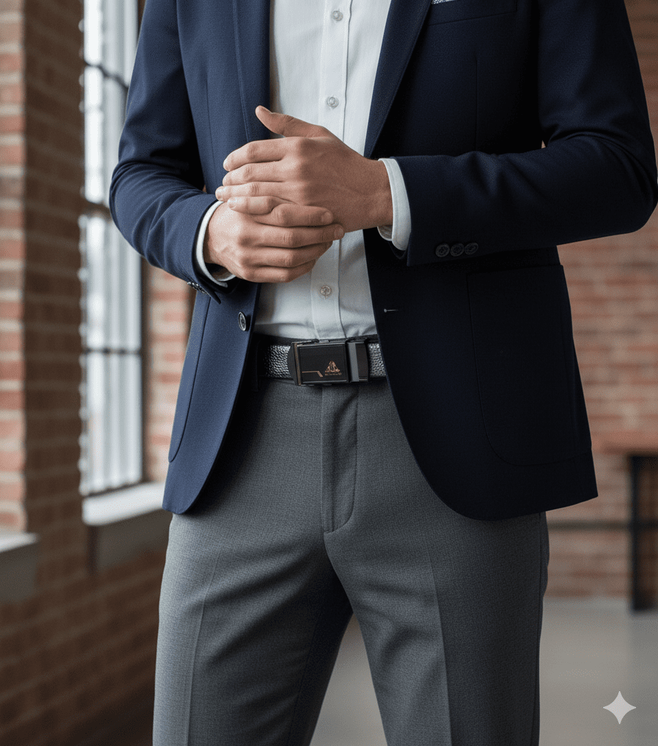 حزام جلد كلاسيكي بمشبك مربع للرجال من سوبك