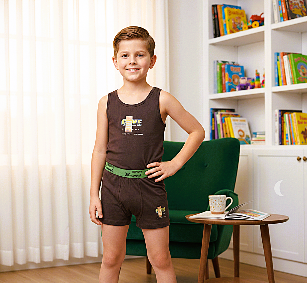 طقم داخلي مريح ومثالي للأولاد، يجمع بين الأناقة والبساطة 95% قطن 5% ليكرا