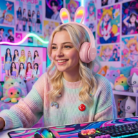 سماعة بلوتوث لاسلكية بتصميم لطيف بإضاءة LED، لون وردي، فوق الأذن للأطفال والبالغين، صوت عالي الجودة، مناسبة للاستخدام اليومي والترفيه.