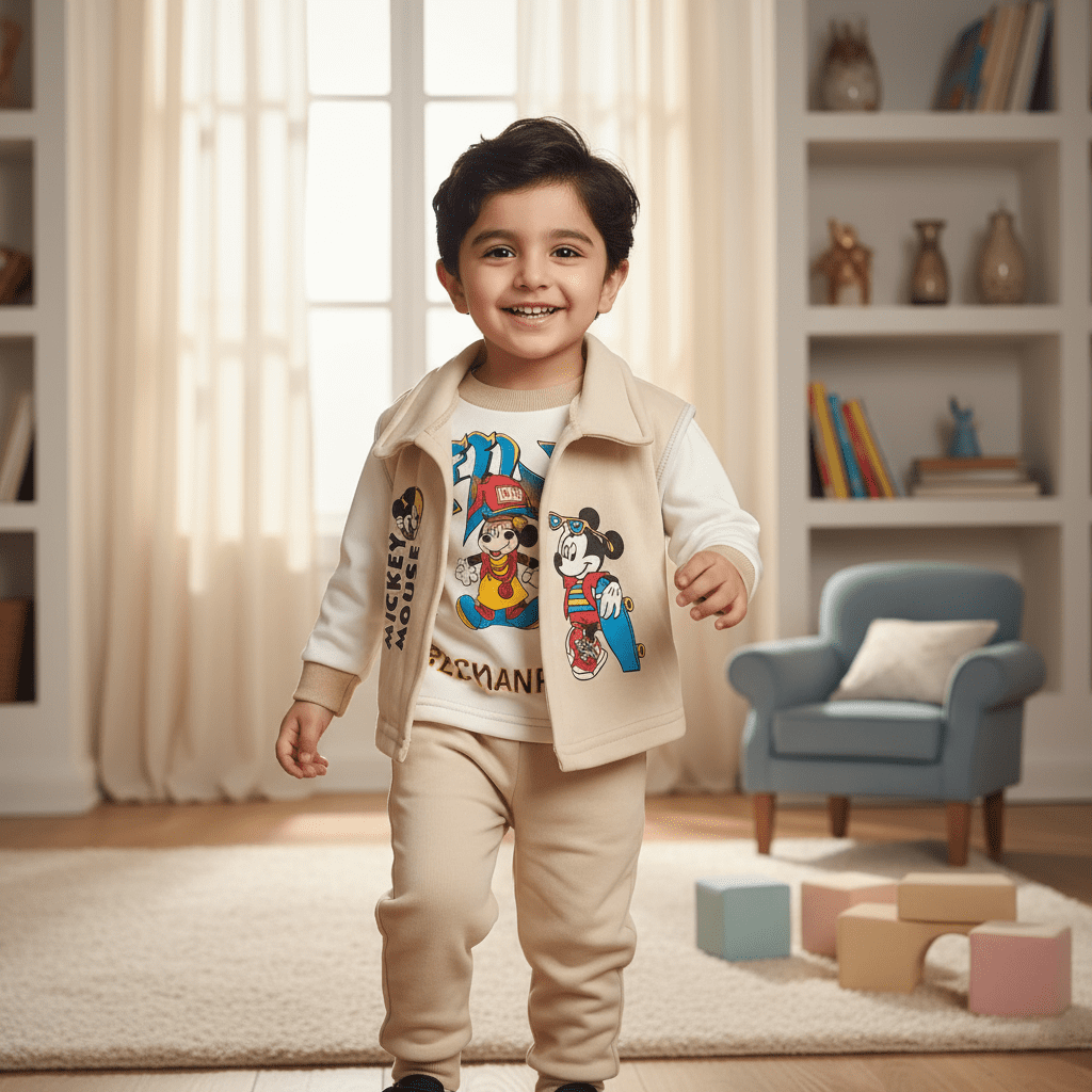 Gemini_Generated_Image_dttldldttldldttl بيجاما شتوي اولادي طبعة كرتونية بالوان مبهجة وانيقة 3 قطع تيشرت وبنطلون وفيست