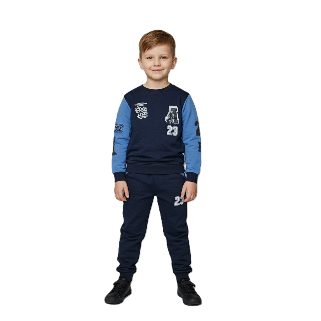 طقم بيجامة للاولاد مكون من قطعتين مكون من سويت شيرت بغطاء للرأس واكمام طويلة وبنطلون مطبوع