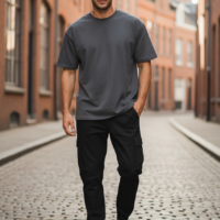 بنطلون كارجو باجي مع رباط و جيوب كبيرة، فضفاض، خصر برباط، جيوب متعددة، لون موحد، نسيج متين