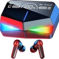 M28 سماعات أذن لاسلكية بلوتوث 5.1 للألعاب، سماعات رأس بشاشة LED، تحكم باللمس، ميكروفون مدمج، وضع مزدوج للموسيقى والألعاب، مقاومة للماء