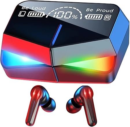 M28 سماعات أذن لاسلكية بلوتوث 5.1 للألعاب، سماعات رأس بشاشة LED، تحكم باللمس، ميكروفون مدمج، وضع مزدوج للموسيقى والألعاب، مقاومة للماء