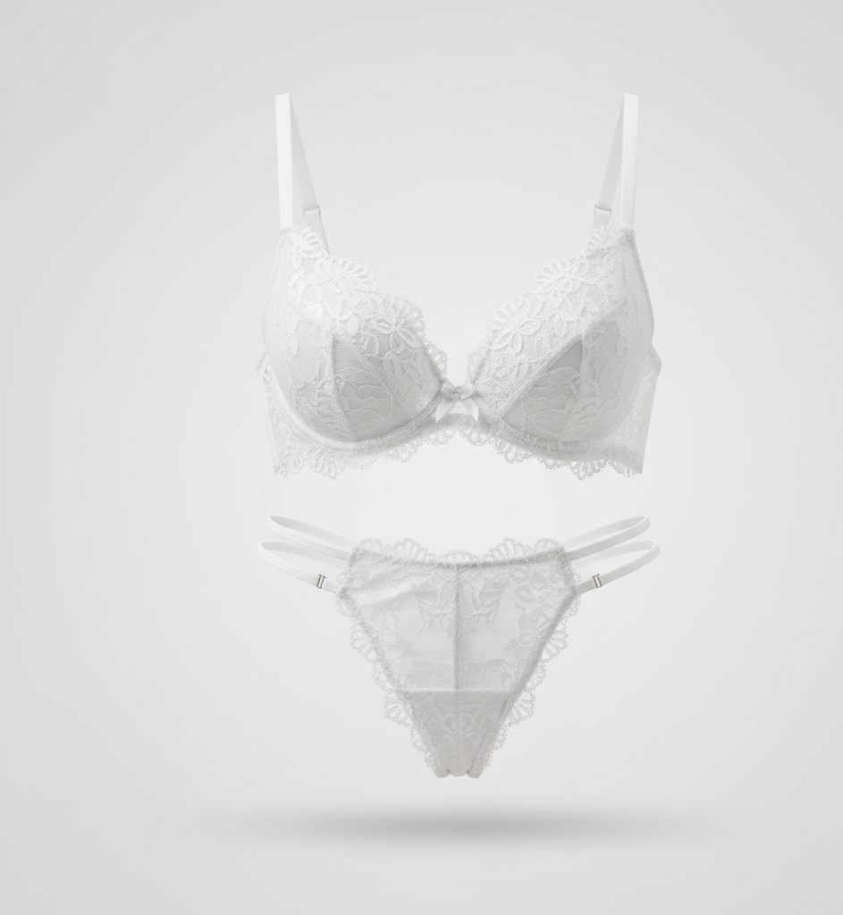 طقم لانجيري نسائي برا واندر لون ابيض