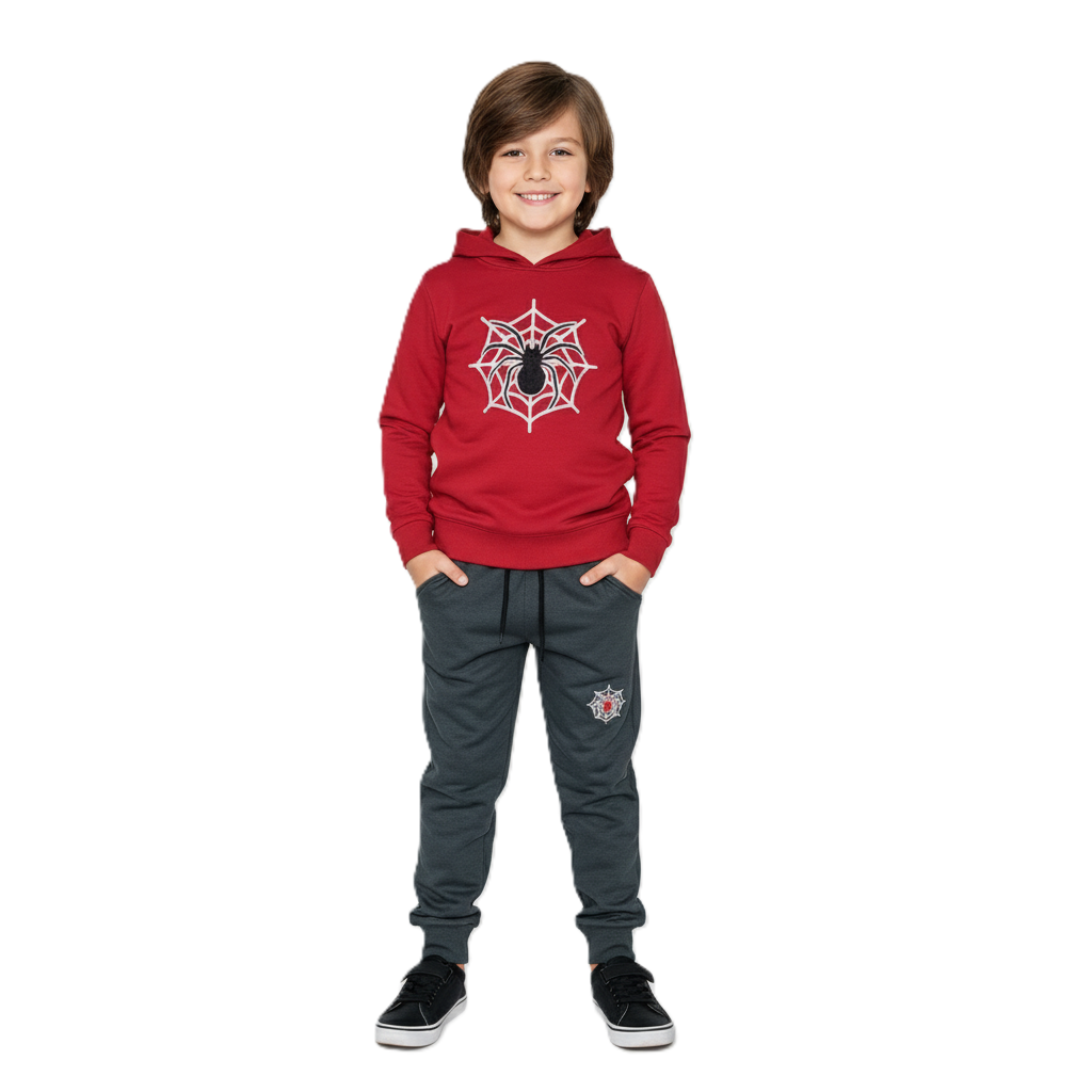 طقم بيجامة للاولاد مكون من قطعتين مكون من سويت شيرت بغطاء للرأس واكمام طويلة وبنطلون مطبوع