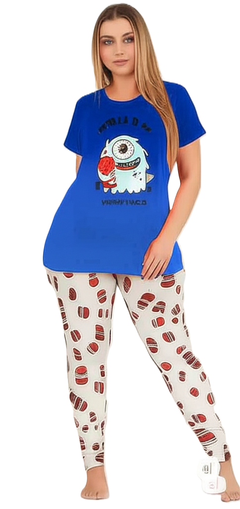 بيجامة نسائية بتصميم كاجوال الوان زاهية ومريحة  و طبعه كرتونية مبهجه.