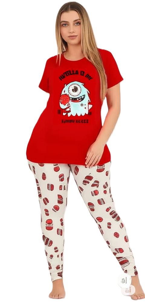 بيجامة نسائية بتصميم كاجوال الوان زاهية ومريحة  و طبعه كرتونية مبهجه.