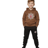 طقم بيجامة للاولاد مكون من قطعتين مكون من سويت شيرت بغطاء للرأس واكمام طويلة وبنطلون مطبوع