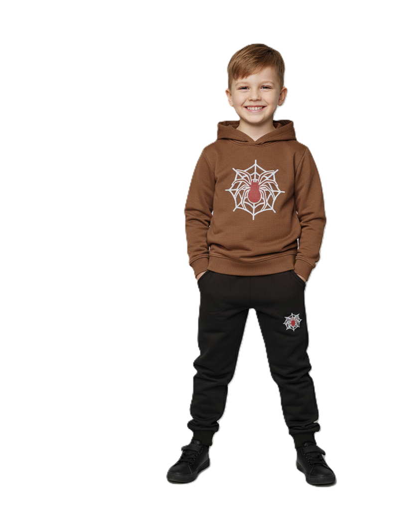 طقم بيجامة للاولاد مكون من قطعتين مكون من سويت شيرت بغطاء للرأس واكمام طويلة وبنطلون مطبوع