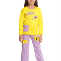 بيجاما بناتي  تيشيرت كم وبنطلون خامة ليكرا قطن ناعمة مريحة بتصميم عصري مناسبة للنوم والبيت