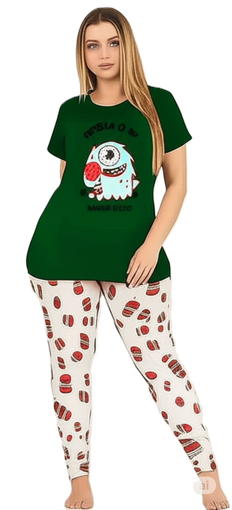 بيجامة نسائية بتصميم كاجوال الوان زاهية ومريحة  و طبعه كرتونية مبهجه.