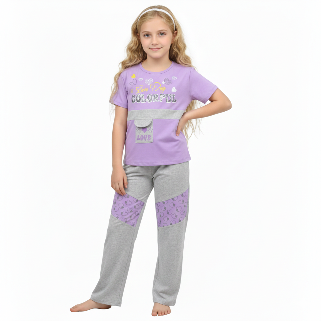 Gemini_Generated_Image_gfilxgfilxgfilxg بيجاما بناتي بطباعة لطيفة تيشيرت نص كم وبنطلون خامة ليكرا قطن ناعمة مريحة بتصميم عصري مناسبة للنوم والبيت