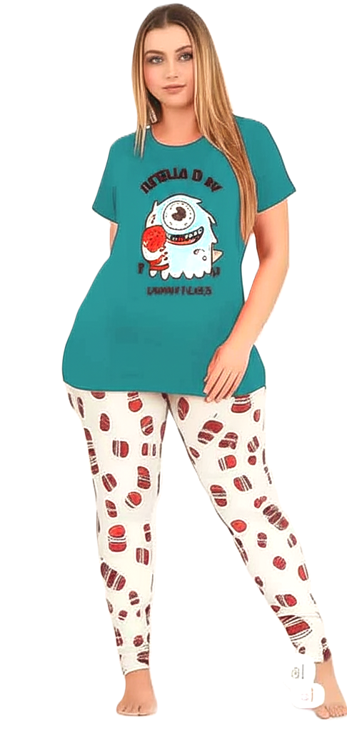 بيجامة نسائية بتصميم كاجوال الوان زاهية ومريحة  و طبعه كرتونية مبهجه.