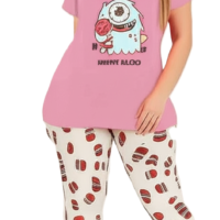 بيجامة نسائية بتصميم كاجوال الوان زاهية ومريحة  و طبعه كرتونية مبهجه.