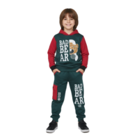 طقم بيجامة للاولاد مكون من قطعتين مكون من سويت شيرت بغطاء للرأس واكمام طويلة وبنطلون مطبوع