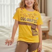 Gemini_Generated_Image_p35lxpp35lxpp35l بيجاما بناتي بطباعة لطيفة تيشيرت نص كم وبنطلون خامة ليكرا قطن ناعمة مريحة بتصميم عصري مناسبة للنوم والبيت