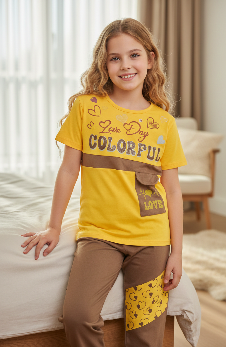 Gemini_Generated_Image_p35lxpp35lxpp35l بيجاما بناتي بطباعة لطيفة تيشيرت نص كم وبنطلون خامة ليكرا قطن ناعمة مريحة بتصميم عصري مناسبة للنوم والبيت