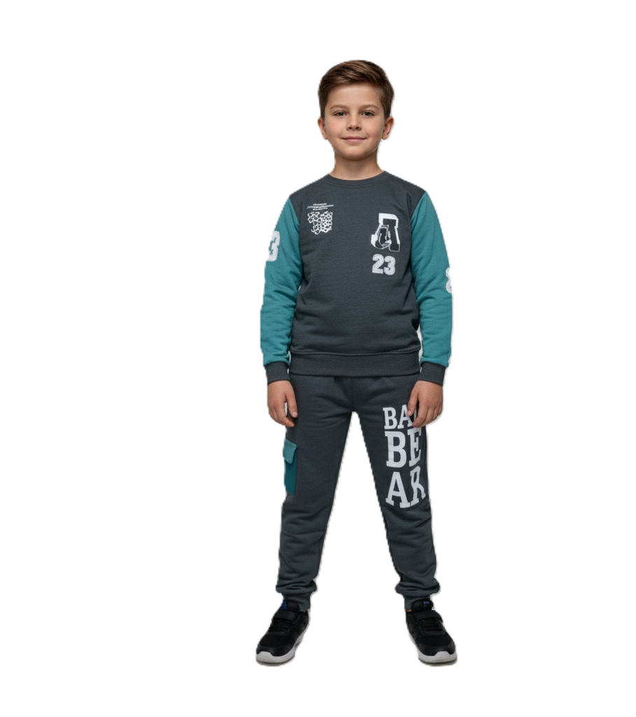 طقم بيجامة للاولاد مكون من قطعتين مكون من سويت شيرت بغطاء للرأس واكمام طويلة وبنطلون مطبوع