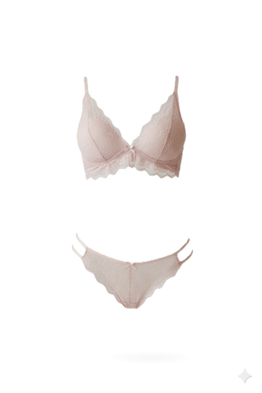 طقم لانجيري نسائي برا واندر لون بينك