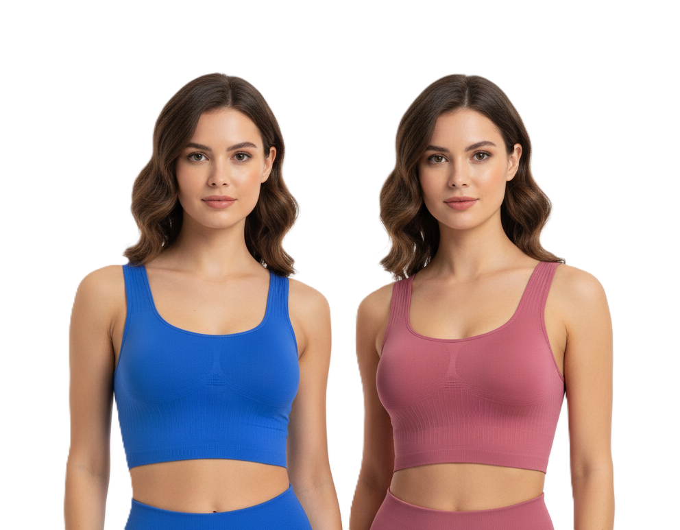 حمالة صدر رياضية ناعمة للنساء، متعددة الألوان، قطن -2 قطع، بفتحة رقبة واسعة دائرية وحمالات عريضة، للجيم واليوجا