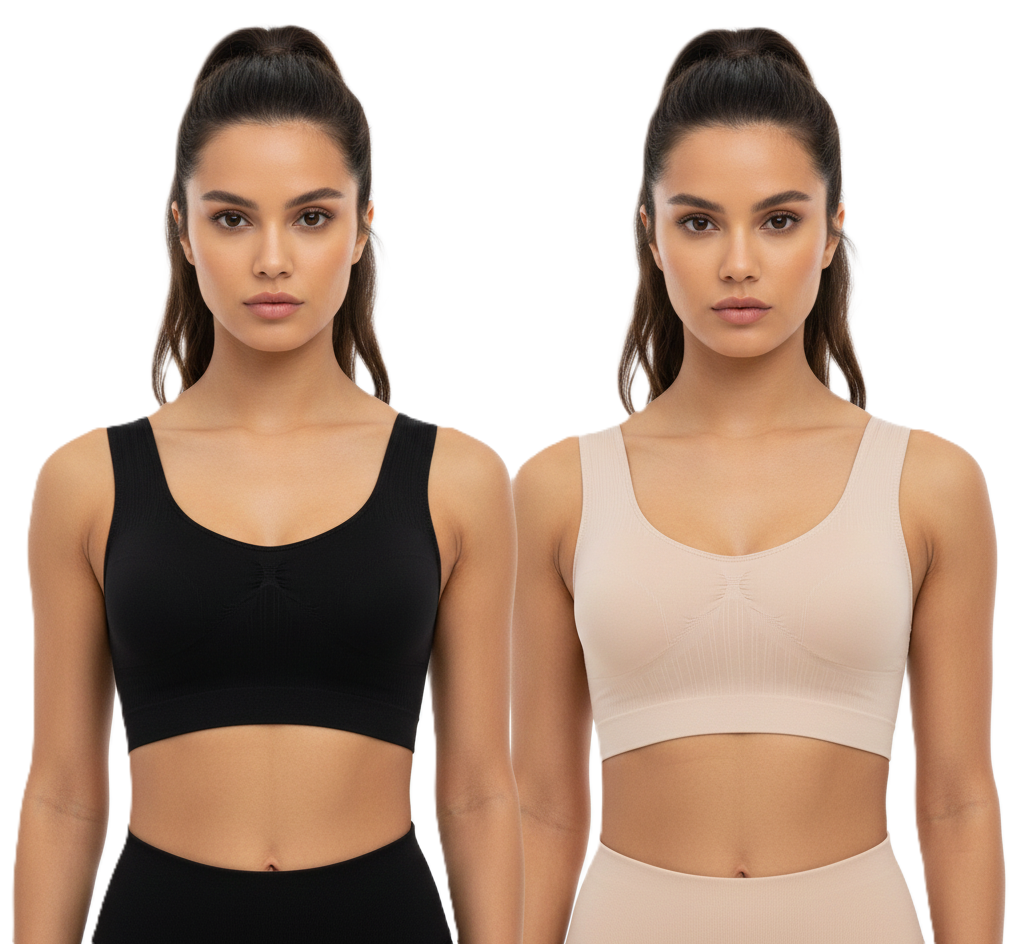 حمالة صدر رياضية ناعمة للنساء، متعددة الألوان، قطن -2 قطع، بفتحة رقبة واسعة دائرية وحمالات عريضة، للجيم واليوجا