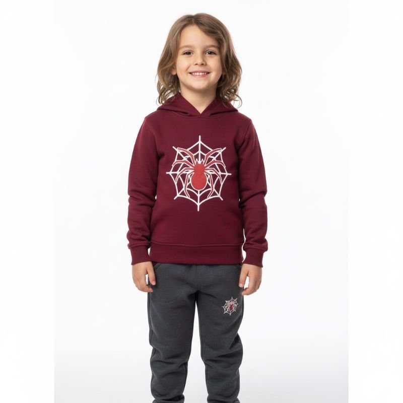 طقم بيجامة للاولاد مكون من قطعتين مكون من سويت شيرت بغطاء للرأس واكمام طويلة وبنطلون مطبوع