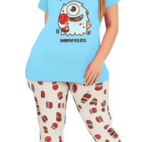 بيجامة نسائية بتصميم كاجوال الوان زاهية ومريحة  و طبعه كرتونية مبهجه.