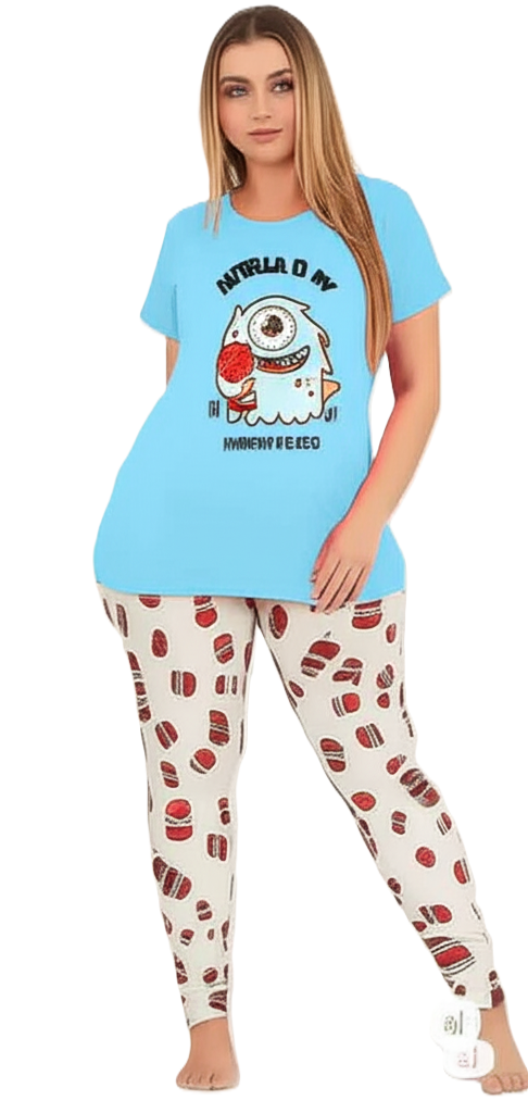 بيجامة نسائية بتصميم كاجوال الوان زاهية ومريحة  و طبعه كرتونية مبهجه.