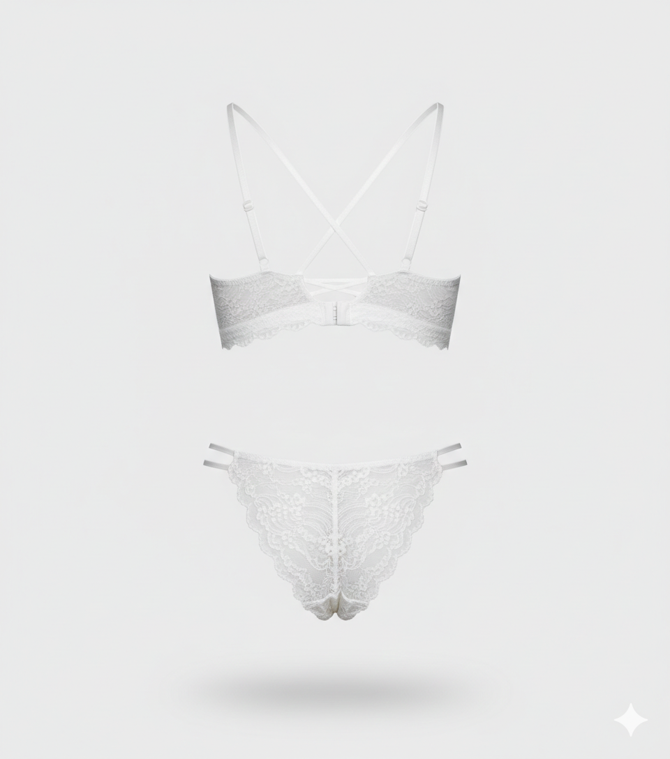 طقم لانجيري نسائي برا واندر لون ابيض