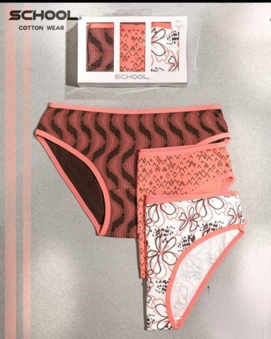 باك يحتوي علي 3 قطع اندروير ميدي قطن الوان مطبوع حريمي