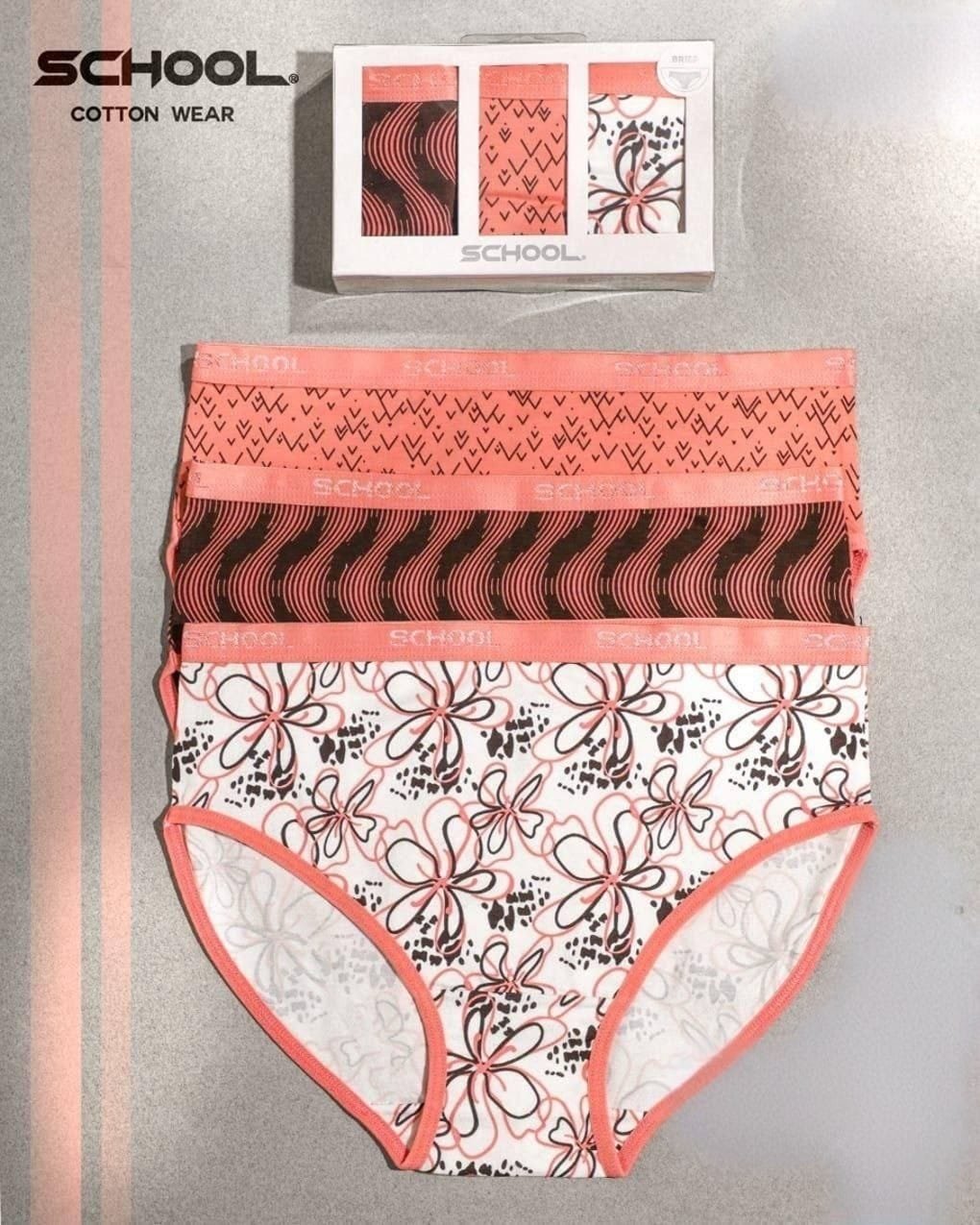 باك يحتوي علي 3 قطع اندروير ميدي قطن الوان مطبوع حريمي