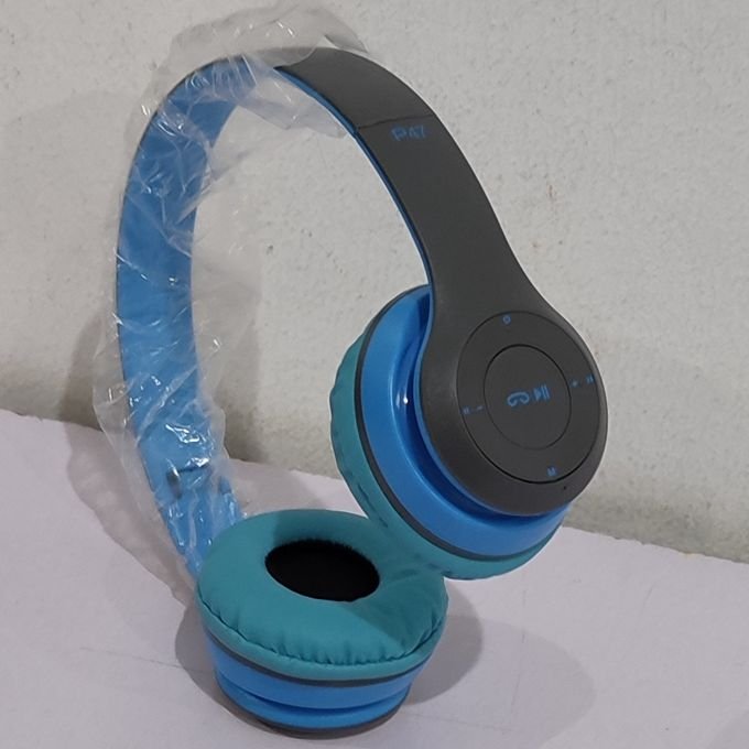 سماعات بلوتوث لاسلكية P47 - رمادي/أزرق