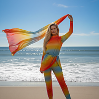 مايوه شرعي بوركيني للنساء مكوّن من 5 قطع بنطال ومايوه بكم وجيبه قصيره وكاش شيفون مقاوم للماء وتربونه