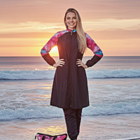 بوركيني سباحة نسائي بدلة سباحة كاملة بموديل أنيق وخامة مرنة، مثالية للشاطئ والمسبح