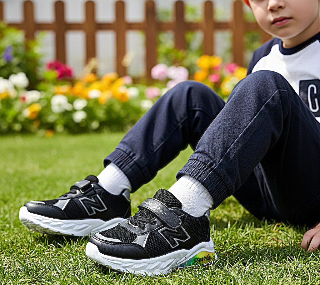 Gemini_Generated_Image_b0rjiob0rjiob0rj حذاء أطفال مزيج مثالي من الجلد والقماش،يجمع بين المتانة والمرونة لتناسب جميع مغامراتهم اليومية!