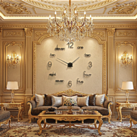 ساعة حائط ثلاثي الأبعاد من الأكريليك بتصميم عصري يمكنك تركيبه بنفسك لديكور المنزل والمكتب أسود تناظري