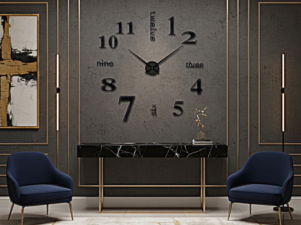 Gemini_Generated_Image_n0nyntn0nyntn0ny (1) ساعة حائط ثلاثي الأبعاد من الأكريليك بتصميم عصري يمكنك تركيبه بنفسك لديكور المنزل والمكتب أسود تناظري