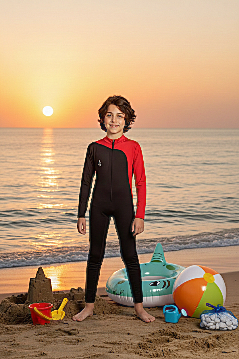 Gemini_Generated_Image_p7pcfzp7pcfzp7pc مايوه سباحة قطعة واحدة للأولاد احمي ابنك من ضرر اشعة الشمس وامنحه الحرية و الاناقة