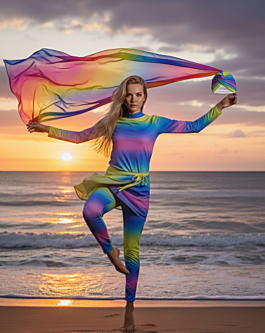 مايوه شرعي بوركيني للنساء مكوّن من 5 قطع بنطال ومايوه بكم وجيبه قصيره وكاش شيفون مقاوم للماء وتربونه