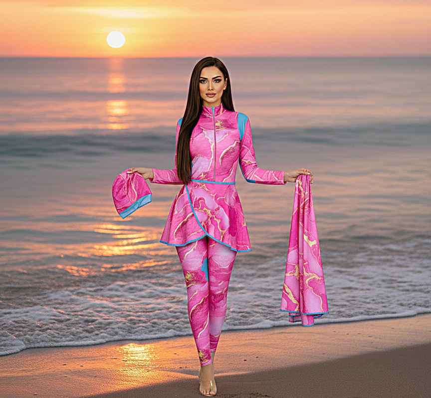 Gemini_Generated_Image_y8oms3y8oms3y8om مايوه بوركيني 5 قطع مايوه +بنطلون + سكيرت + تربونة + سكارف