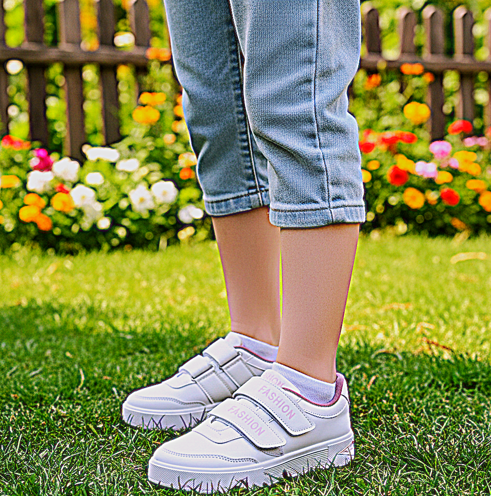 حذاء رياضي عصري جلد بتصميم ونمط أنيق للأطفال