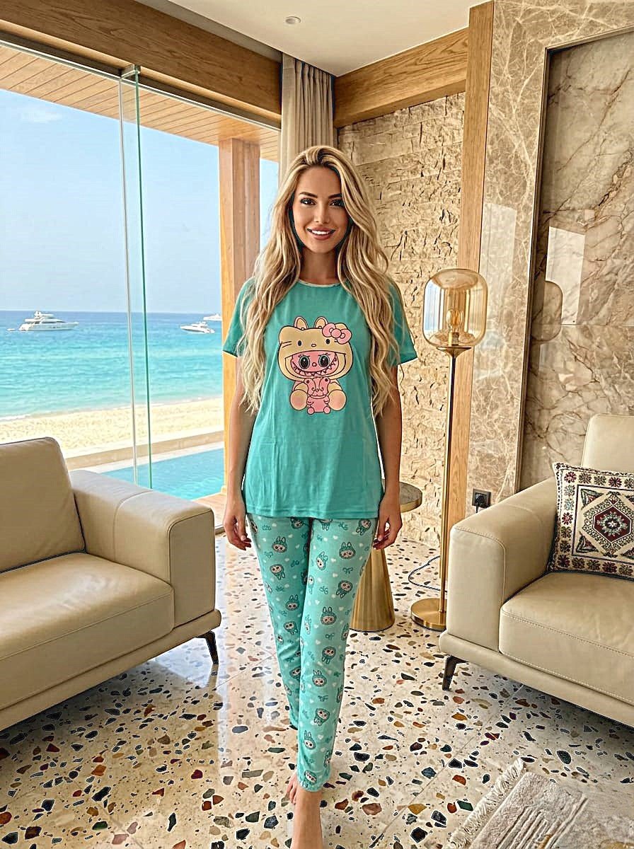 **بيجاما حريمي لابوبو قطعتين تيشرت نصف كم وبنطلون مثالية للخفة و المرح**