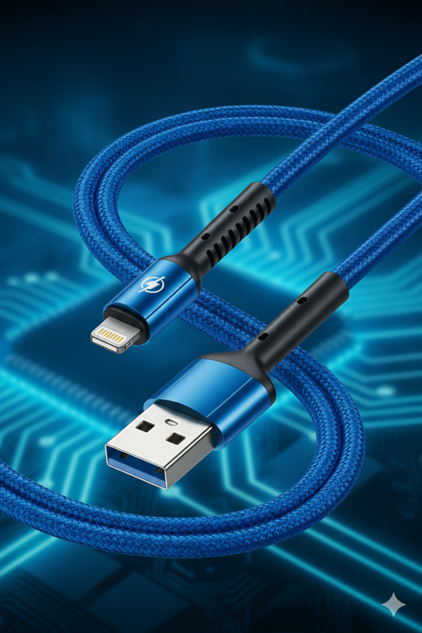 كابل شحن و نقل بيانات لايتينغ محمي و مدعم بطبقة قماشية و مخرج مدعم لمنع التلف