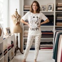 بيجامة صيفي كاجوال قطعتين للنساء مقاس موحد قطن ليكرا