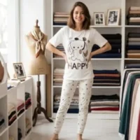 بيجامة صيفي كاجوال قطعتين للنساء مقاس موحد قطن ليكرا