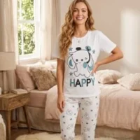 بيجامة صيفي كاجوال قطعتين للنساء مقاس موحد قطن ليكرا